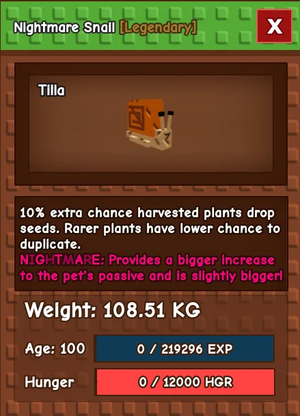100 KG SNAIL MAX PASSIVE MAX CAP MAX AGE LEVEL 100 TITANIC HUGE GODLY COLOSSAL — Account account