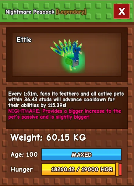 NIGHTMARE PEACOCK 60kg+ max AGE 100 FAST DELIVERY — Account account