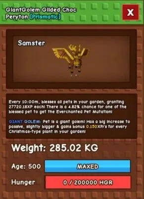 285KG+ Giant Golem Gilded Choc Peryton Age 500