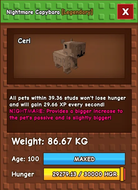 GODLY TITANIC COLOSSAL NIGHTMARE CAPYBARA 86.67 KG Age 100 — Account account