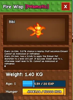 FIRE WISP NEW PET PRISMATIC GROW A GARDEN