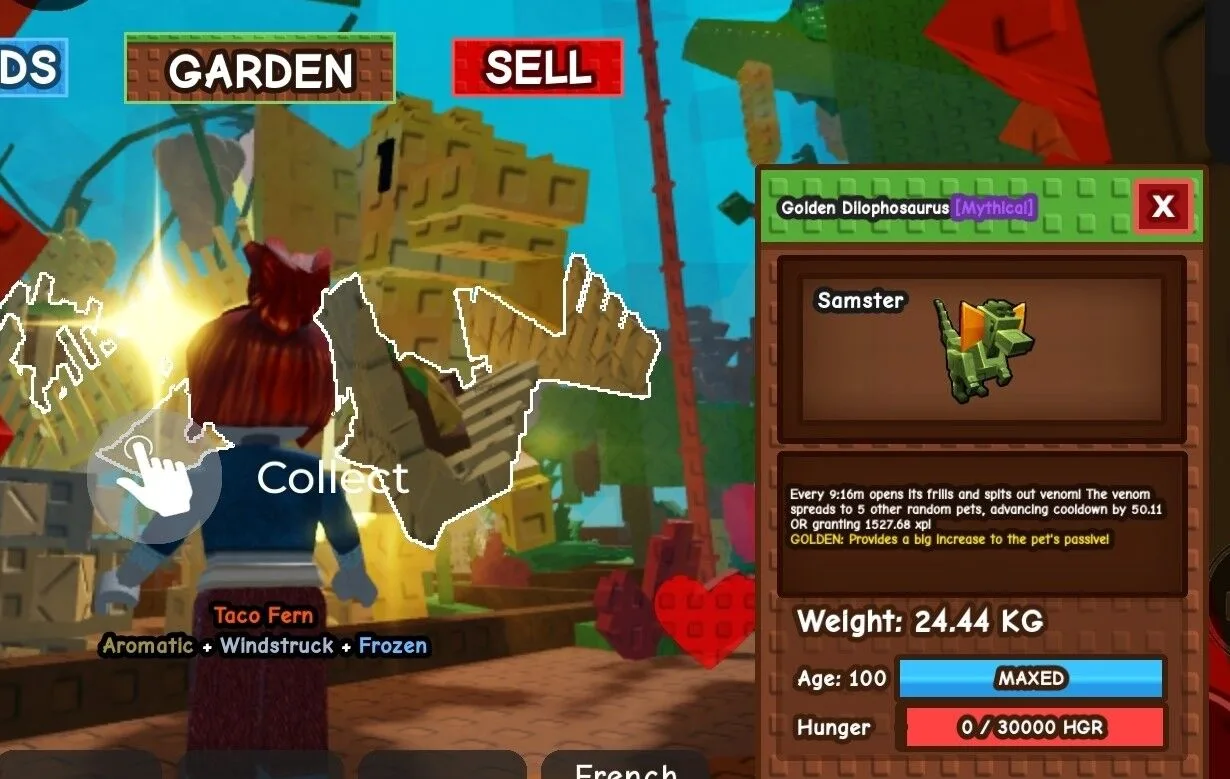 Huge / Titanic Golden Dilophosaurus - 24.44 KG (Age 100) 9:16m cooldown — Account account