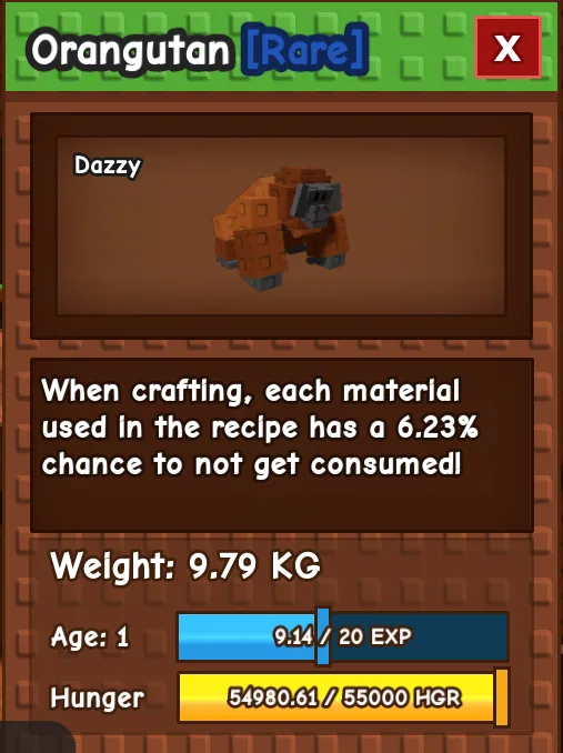 GODLY TITANIC ORANGUTAN AGE 1 9.79KG GAG PET INSTANT DELIVERY — Account account