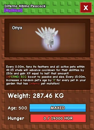 INFERNO ALBINO PEACOCK 287.46KG ON HOLD INSTANT DELIVERY