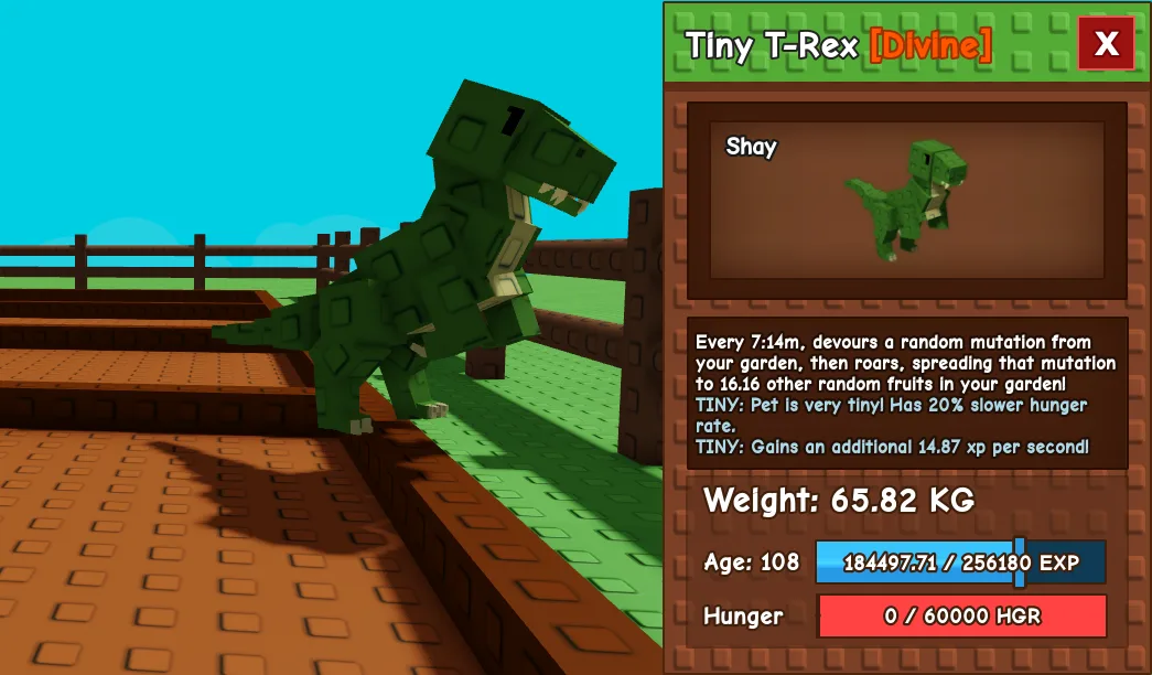 65.82kg Age 108 Tiny T-Rex Cute Farming