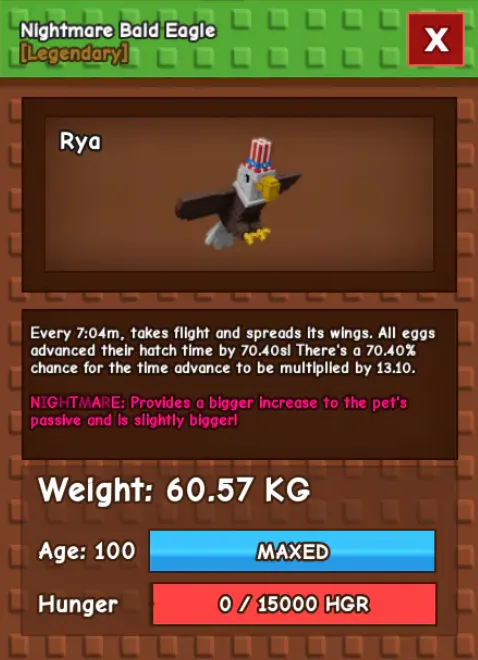 HUGE BALD EAGLE NM / VENOM / EVER 60KG-61KG AGE 100