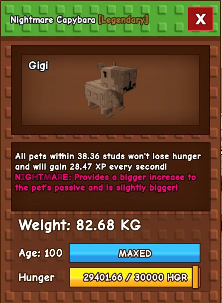 GODLY TITANIC COLOSSAL NIGHTMARE CAPYBARA 82.68 KG Age 100 — Account account