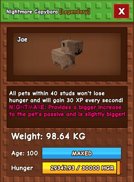 GODLY TITANIC COLOSSAL NIGHTMARE CAPYBARA 98.64 KG Age 100 — Account account