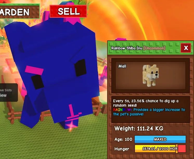 Rainbow Titanic Godly Shiba Inu 113kg+ Age 100 Maxed Giant Huge Visual Cute Pet 5s CD No Toy — Account account
