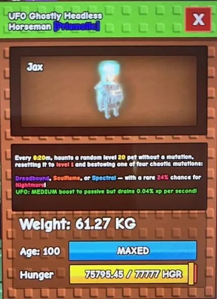 READY HUGE GHOSTLY HEADLESS HORSEMAN ( PREMIUM EGG) Grow A Garden