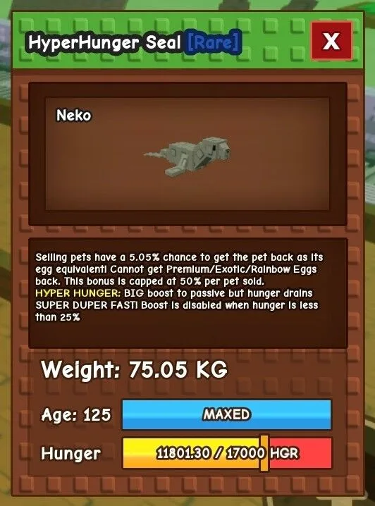 Titanic/Huge Hyperhunger Seal 75.05kg Good For Hatching Event — Account account