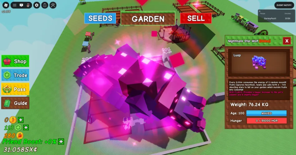 HUGE NIGHTMARE STAR WOLF ! 76.24 KG AGE 100 SUPER BIG!! (Actual Pic) Grow a Garden Fast Delivery! (FOR COLLECTORS) — Account account