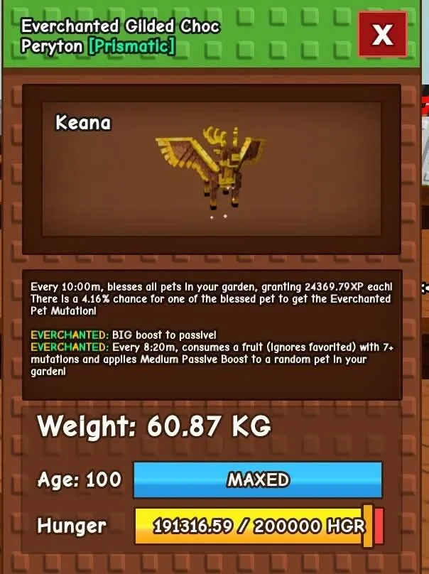 HUGE GILDED CHOC PERYTON PETS 60 KG+