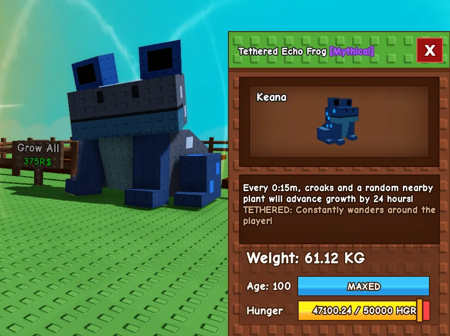 61.12kg Age 100 Tethered Echo Frog super RARE FOLLOW U and BUFF FRUITS