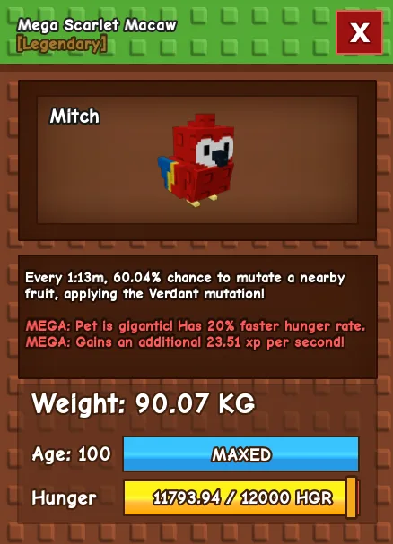 GODLY TITANIC COLOSSAL MEGA SCARLET MACAW 90.07 KG Age 100 MAX — Account account