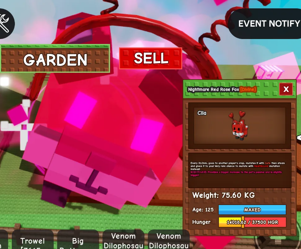 Titanic Huge Red Rose Fox 75kg+ Age 125 Nightmare Mutation — Account account