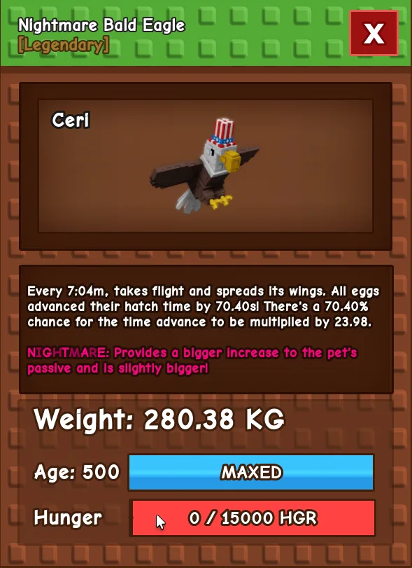 HUGE BALD EAGLE NM / VENOM / EVER 280KG+ AGE 500