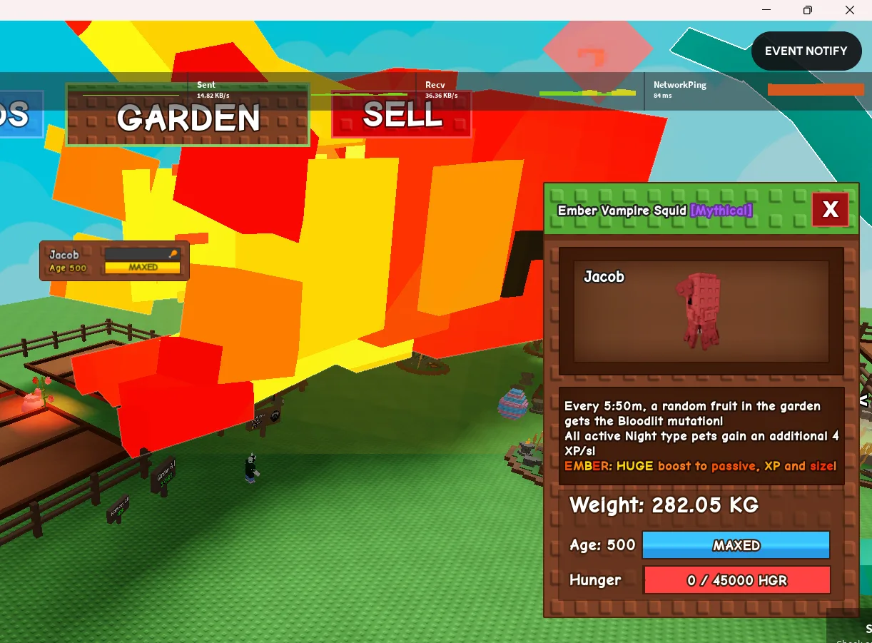 280+kg Ember Vampire Squid Mythical // super handsome // Age 500 MAXED // Bloodlit Fruit + Night Pet XP//not ruby squid//it is vampire squid handsom