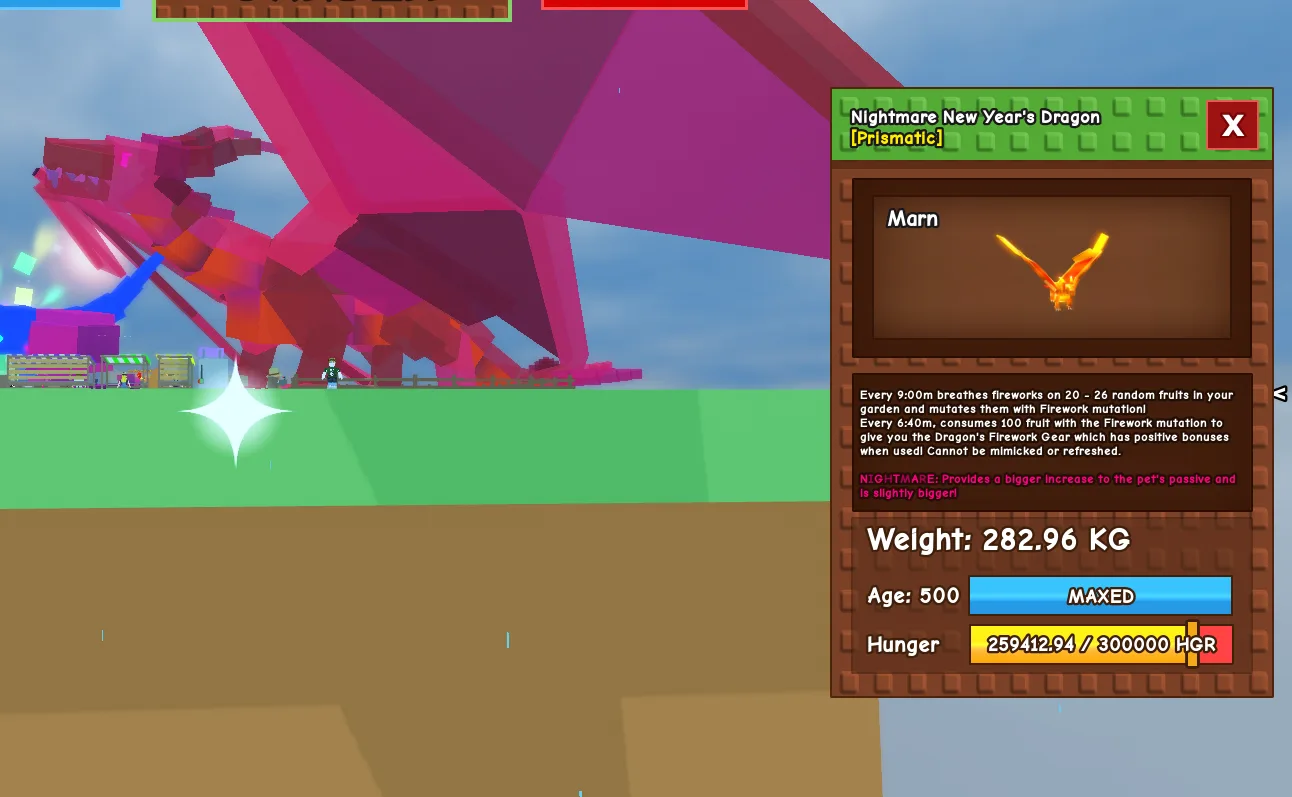 NEW YEARS DRAGON 280KG+ NIGHTMARE MUTATION SUPER BIG SIZE MAX AGE LEVEL 500 NY DRAGON NEW YEAR DRAGON NEW YEAR'S DRAGON