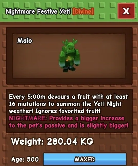 Nightmare Festive Yeti Grow a garden (GAG). Digital pet. Fully boosted Age 500 GUARANTEED FAST DELIVERY
