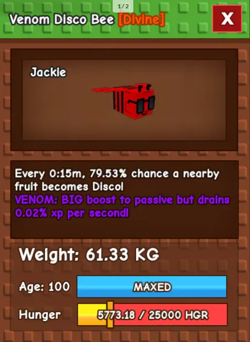 HUGE DISCO BEE NM / VENOM / EVER 60KG-61KG AGE 100