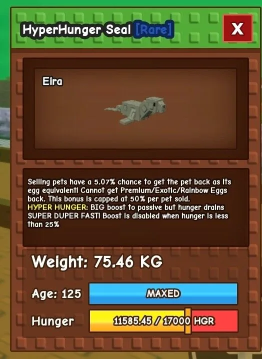Titanic Hyperhunger Seal 75.46kg Good for Hatching Event — Account account