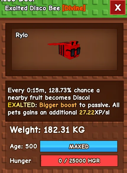 CHEAP 182kg Exalted Disco Bee! 15 second cooldown and max passive! Fast Delivery