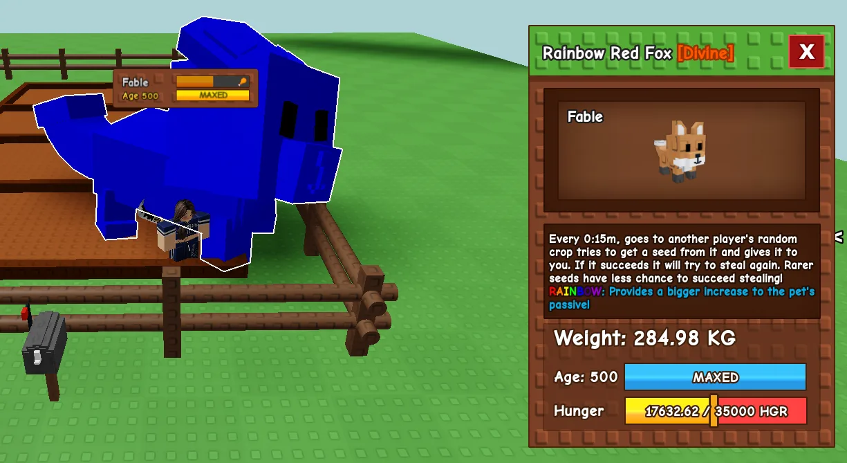 280kg+ Rainbow Red Fox Divine // super handsome // Age 500 Maxed // 15s Seed Stealing Passive