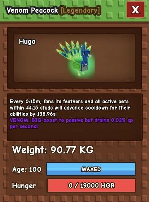 TITANIC VENOM PEACOCK 15s CD 90.77kg Age 100 Instant delivery — Account account