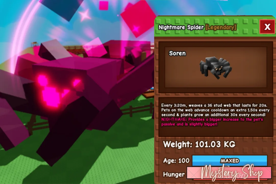 LIMITED Titanic Nightmare Spider Age : 100 101.03 KG Best Ability FREE 10 SX Sheckles Non - Duped Fast and Clean!