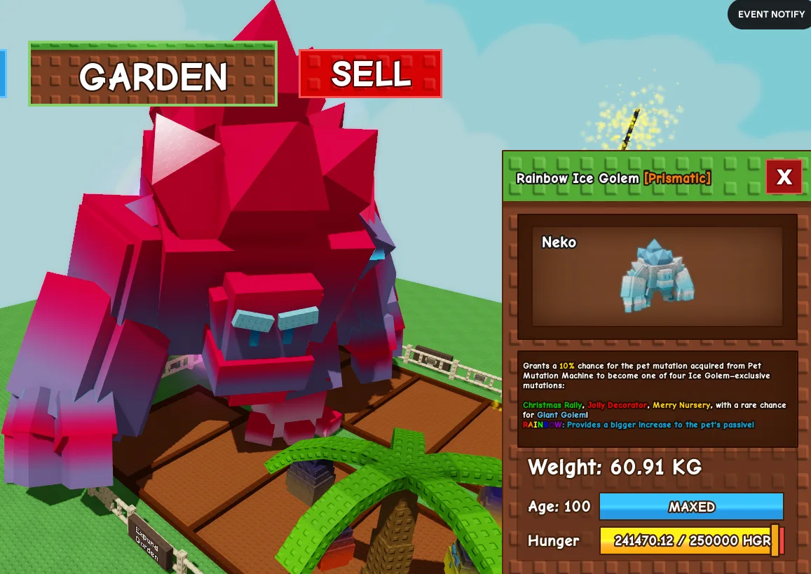 Rainbow Titanic Huge Ice Golem 60Kg+ Age 100 — Account account