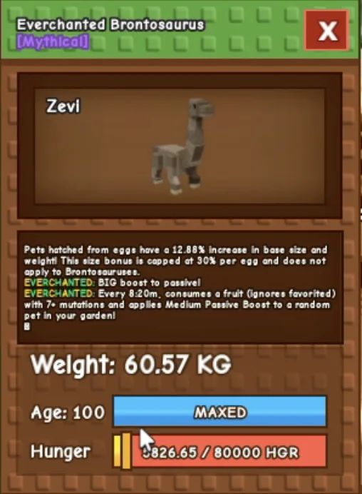 HUGE BRONTOSAURUS 60 KG ++ EVERCHANTED/NIGHTMARE LEVEL 100 (12 + Passive) RBL Grow A Garden