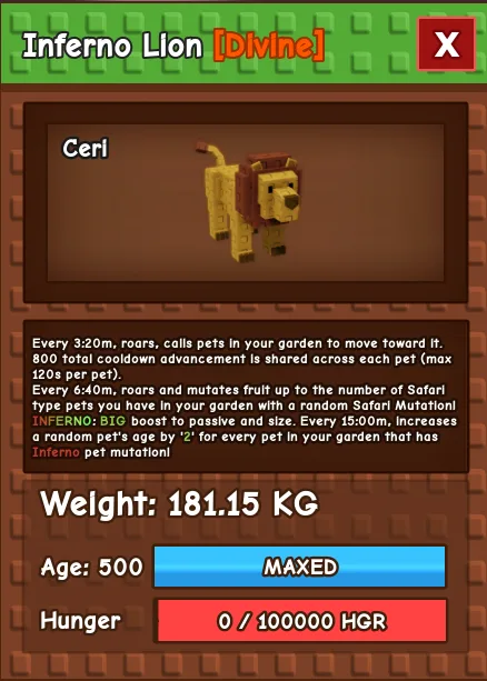 Inferno Lion Age 500 Instant Delivery