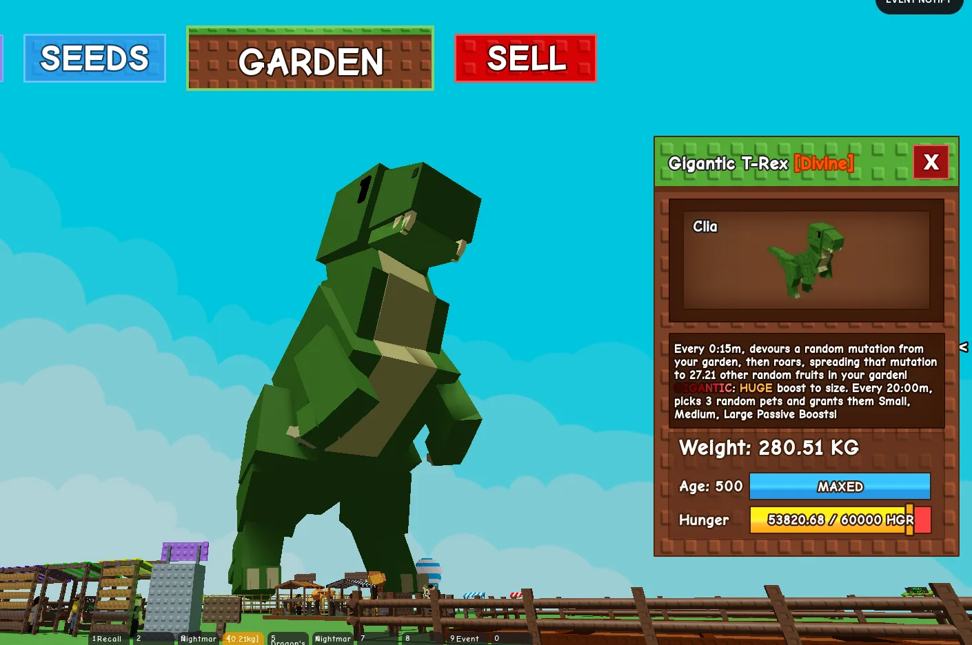 GIGANTIC T-REX 280 KG+ MAX LEVEL AGE 500