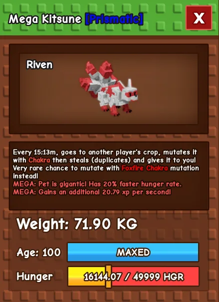 MEGA KITSUNE 71.90KG - GROW A GARDEN — Account account