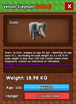 Venom Elephant 18-22kg Elephant with Venom Mutation. Can make up to 38-39kg pets!
