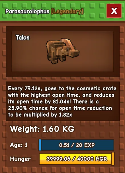 Parasaurolophus LEGENDARY Age 1 1.60KG