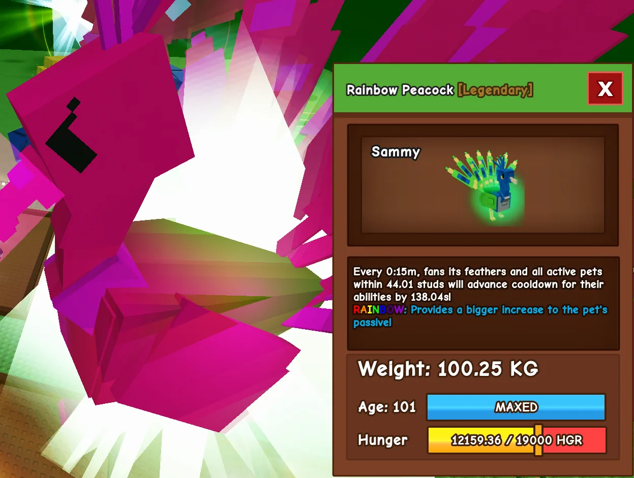 100KG+ GODLY Rainbow Peacock 15sec CD// Super handsome // Best pet for beginner and new player — Account account