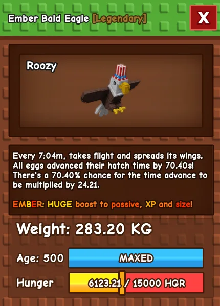 Ember Bald Eagle 280 KG Age 500 instant delivery titanic bald eagle 280kg huge bald eagle 280KG ember mutation bald eagle ember eagle 280kg ember
