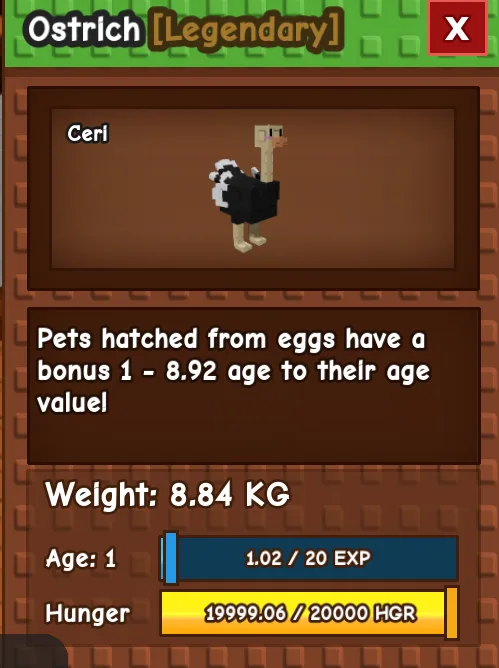 TITANIC OSTRICH AGE 1 8.84KG GAG PET INSTANT DELIVERY — Account account