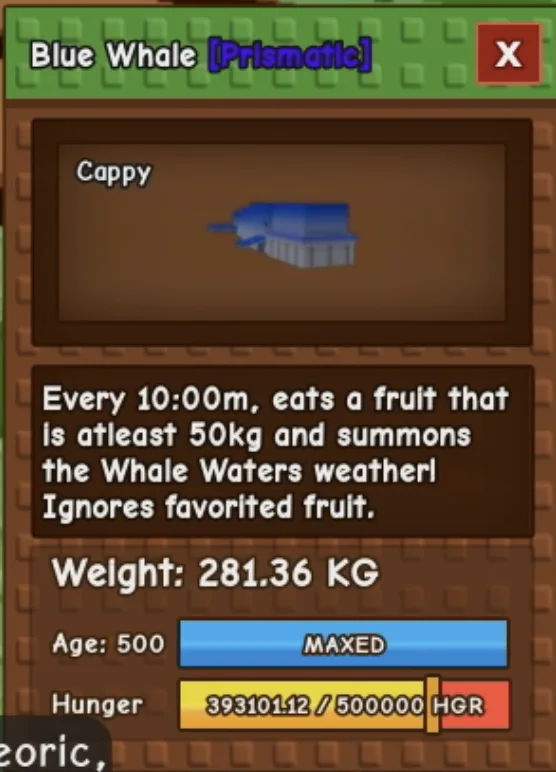 RARE PET! HUGE Blue Whale 281KG+ Maxed Age 500