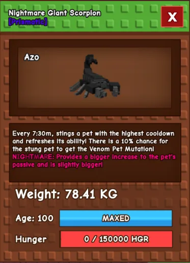 TITANIC 78KG+ AGE 100 GIANT SCORPION (ADMIN SPAWNED) 1 of 1
