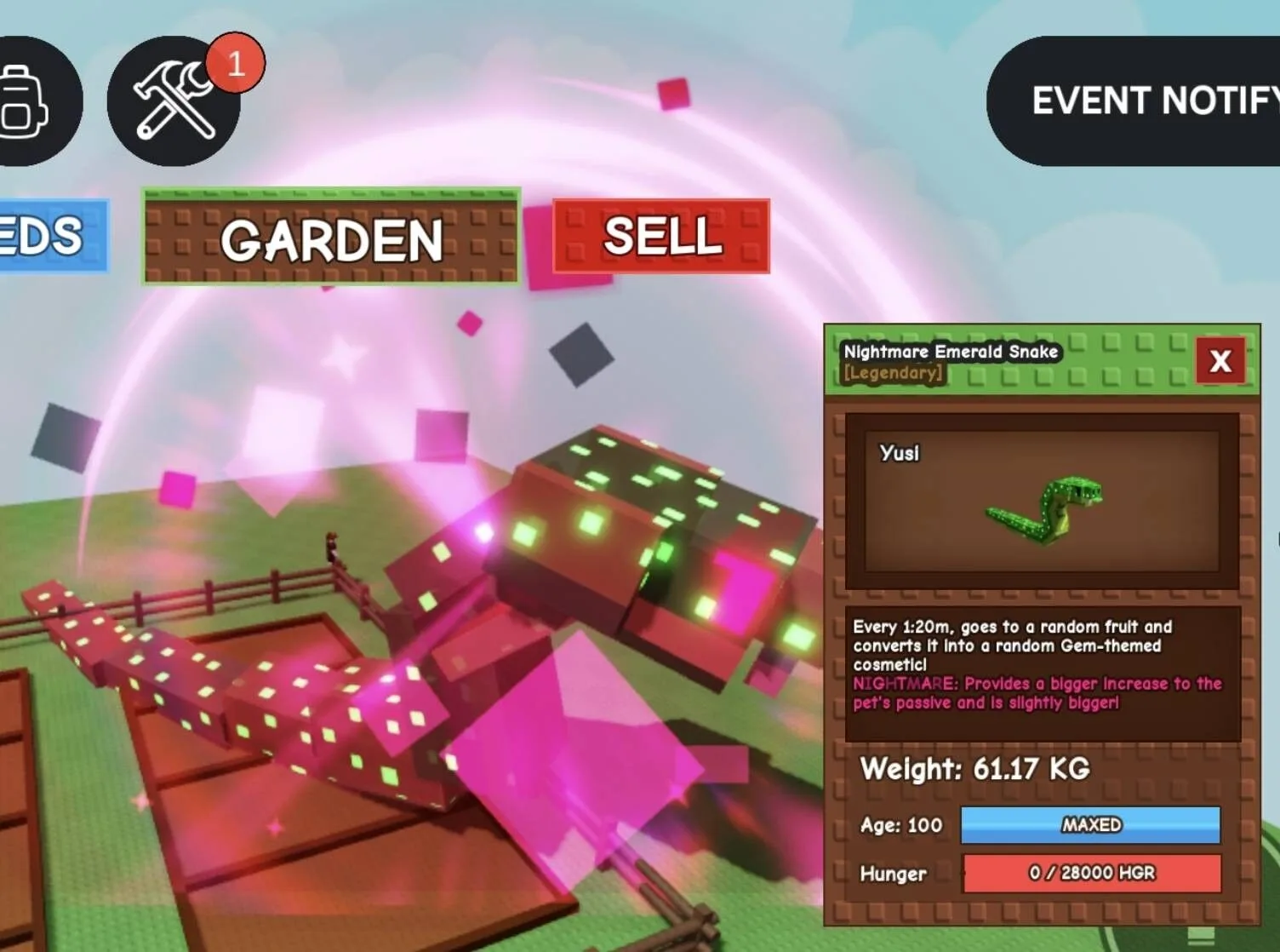 Huge NIGHTMARE Emerald Snake - 61.17 KG (Age 100) — Account account