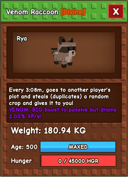 Venom Raccoon 178-181 KG Fast Delivery