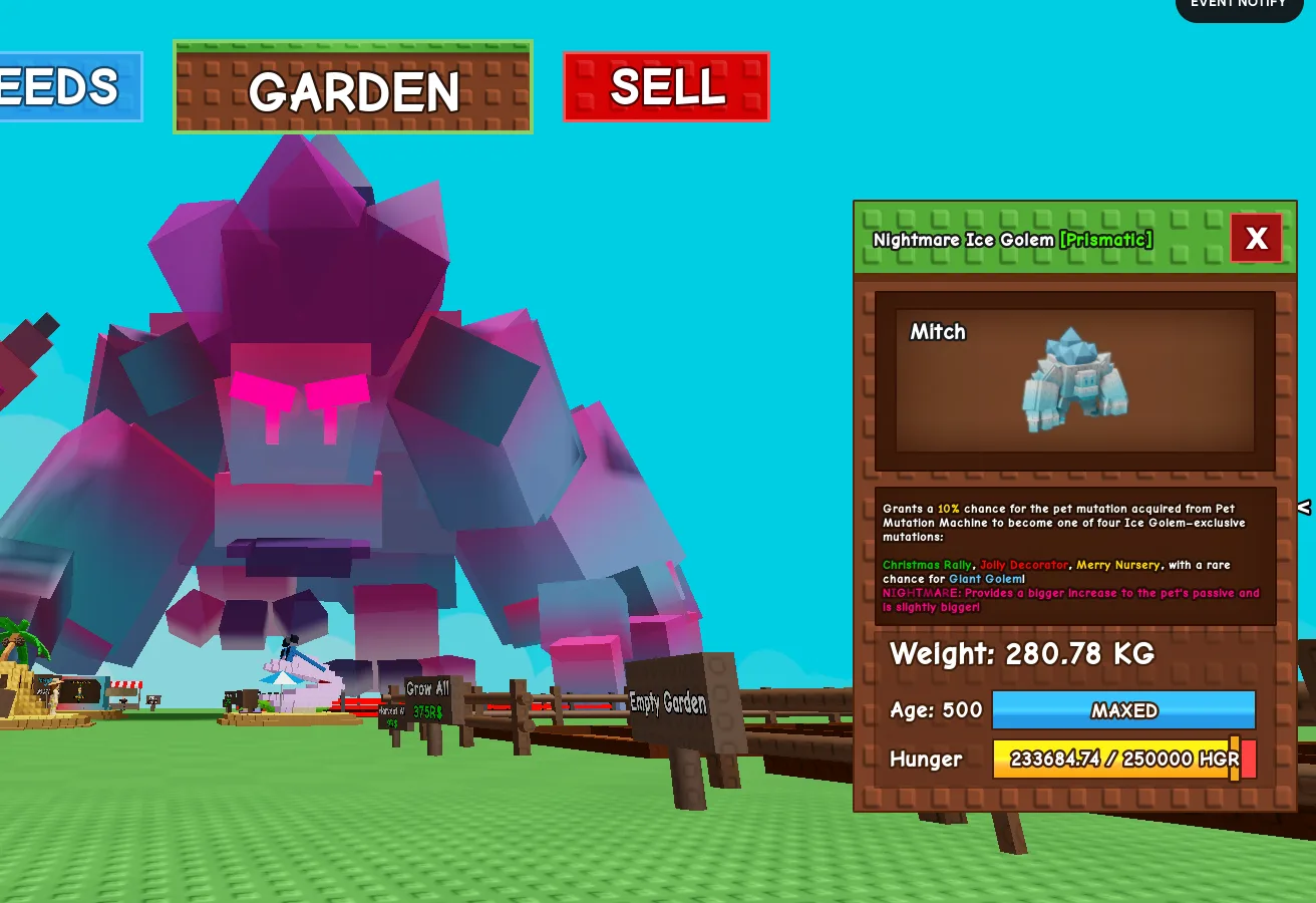 280 KG++ ICE GOLEM // NIGHTMARE MUTATION // SUPER CHEAP HUGE TITANIC ICE GOLEM MAX AGE LEVEL 500