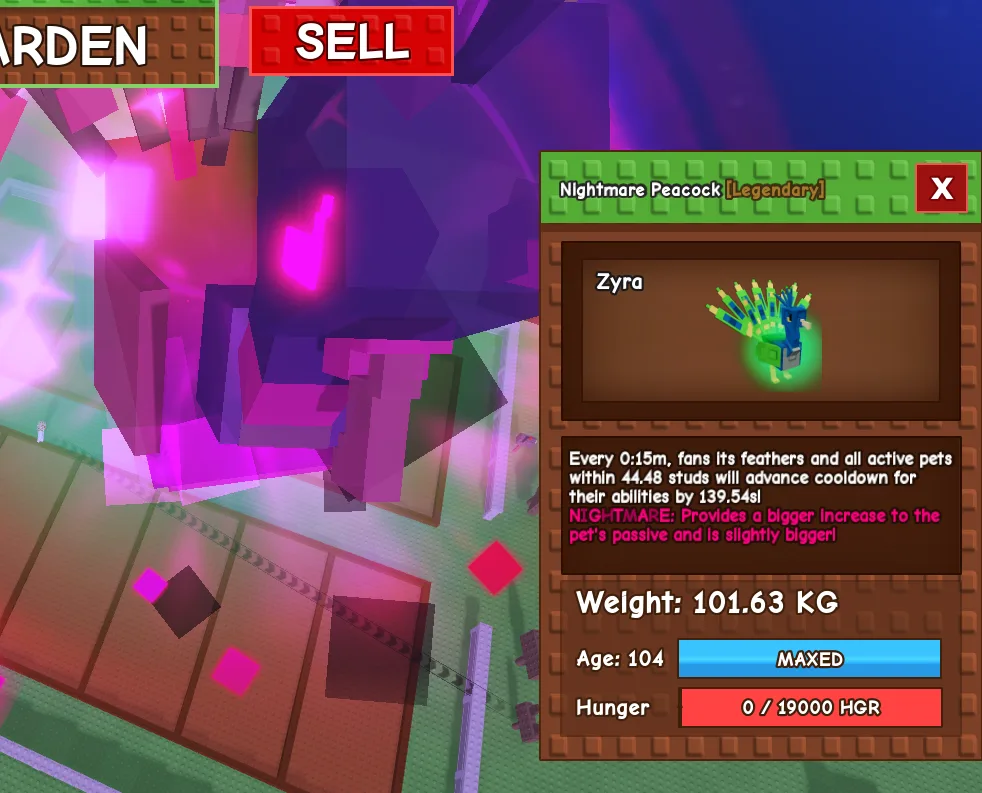 Colossal/Titanic Peacock 101kg age 100 15s CD Nightmare Mutation