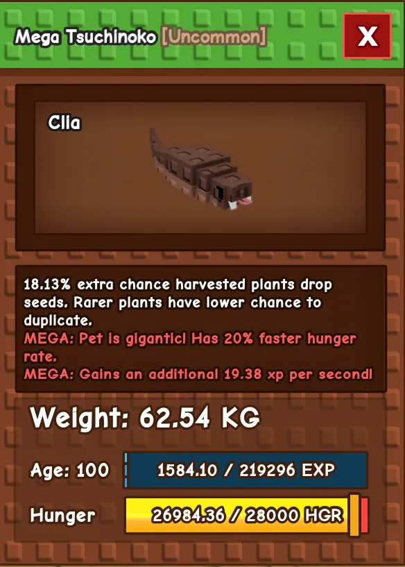 Huge Tsuchinoko 62.54 KG Level 100 MEGA Mutation — Account account