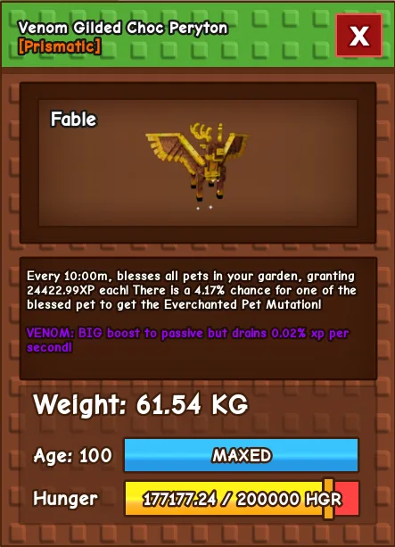 HUGE Venom Gilded Choc Peryton 60-61KG