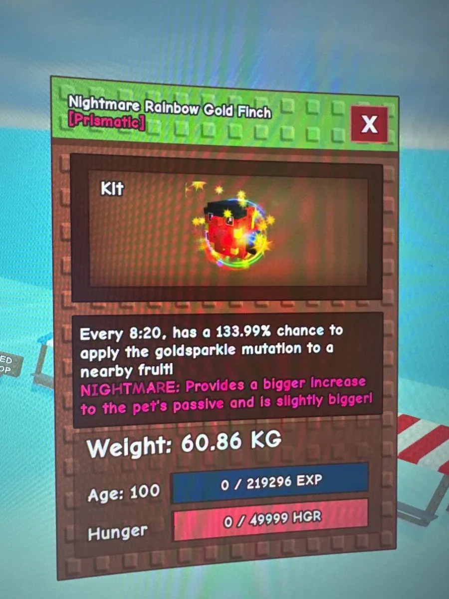 nightmare rainbow finch deliever 2 to 3 min comes with free item if polite