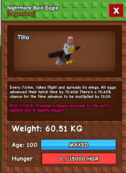 NIGHTMARE BALD EAGLE 60/ AGE 100 — Account account